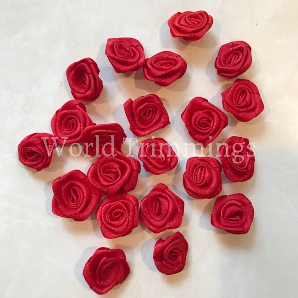 18Mm Small Red Rose Flower Satin Ribbon Handmade Rose/50 Pieces Clothing Accessories