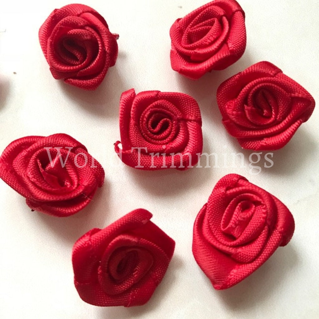 18Mm Small Red Rose Flower Satin Ribbon Handmade Rose/50 Pieces Clothing Accessories