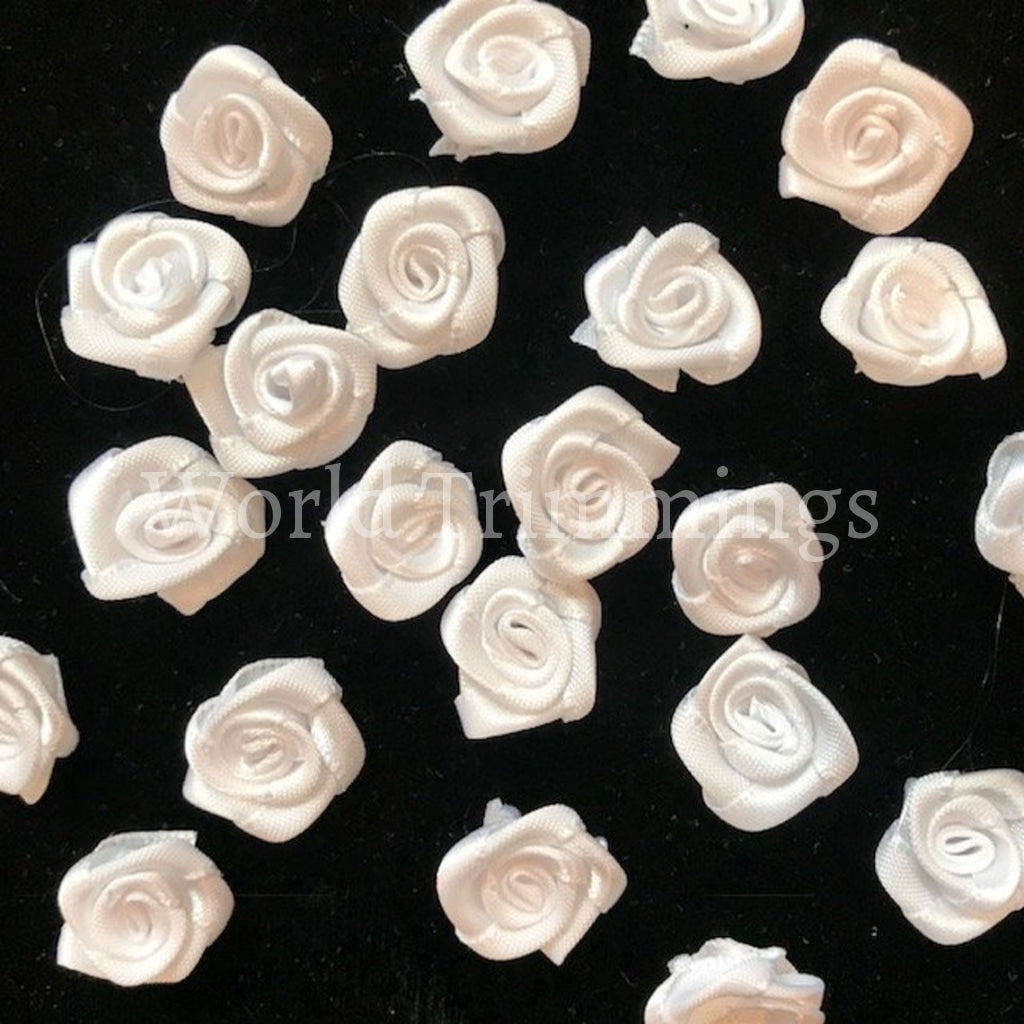 18Mm White Rose Flower Small Ribbon Satin Handmade Rose/50 Pieces Clothing Accessories