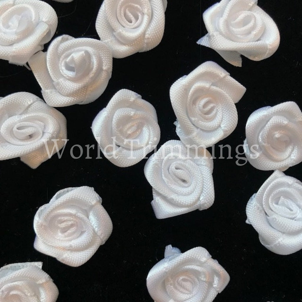 18Mm White Rose Flower Small Ribbon Satin Handmade Rose/50 Pieces Clothing Accessories