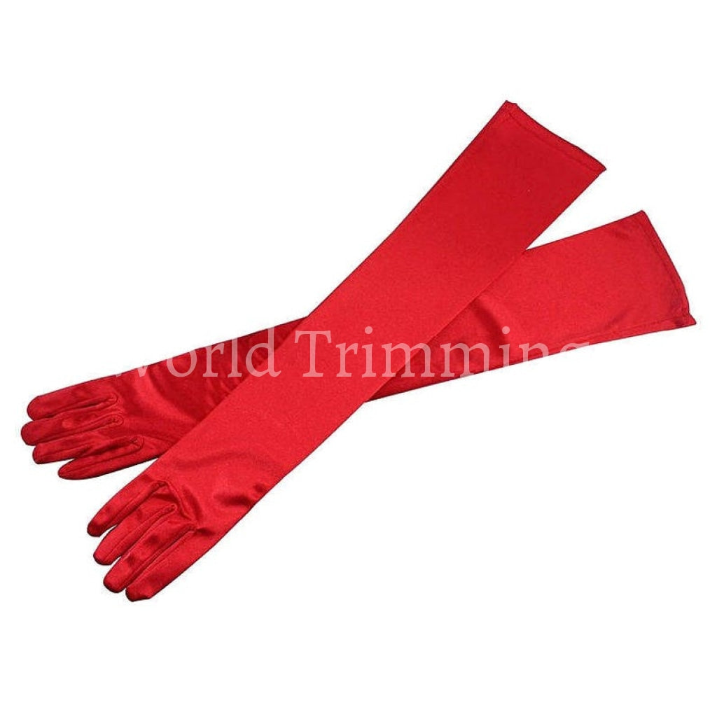 19.5 Long Stretch Opera Satin Dress Gloves 12Bl Red & Mittens