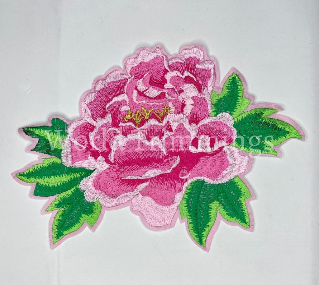 2 Pieces Rose Embroidery Flower Fabric Patch Clothes Cloth Peony Sew On Bags Handmade Diy Accessory