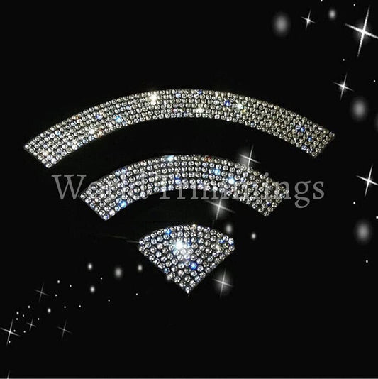 2 Pieces Wifi Logo Shape Crystal Decoration Rhinestone Transfer Iron On Bling Design Motif For Hat