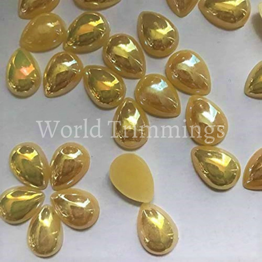 200 Pcs Of Gold Ab Tear Drop Loose Pearl Flat Back Half Glue On Costume Accessories