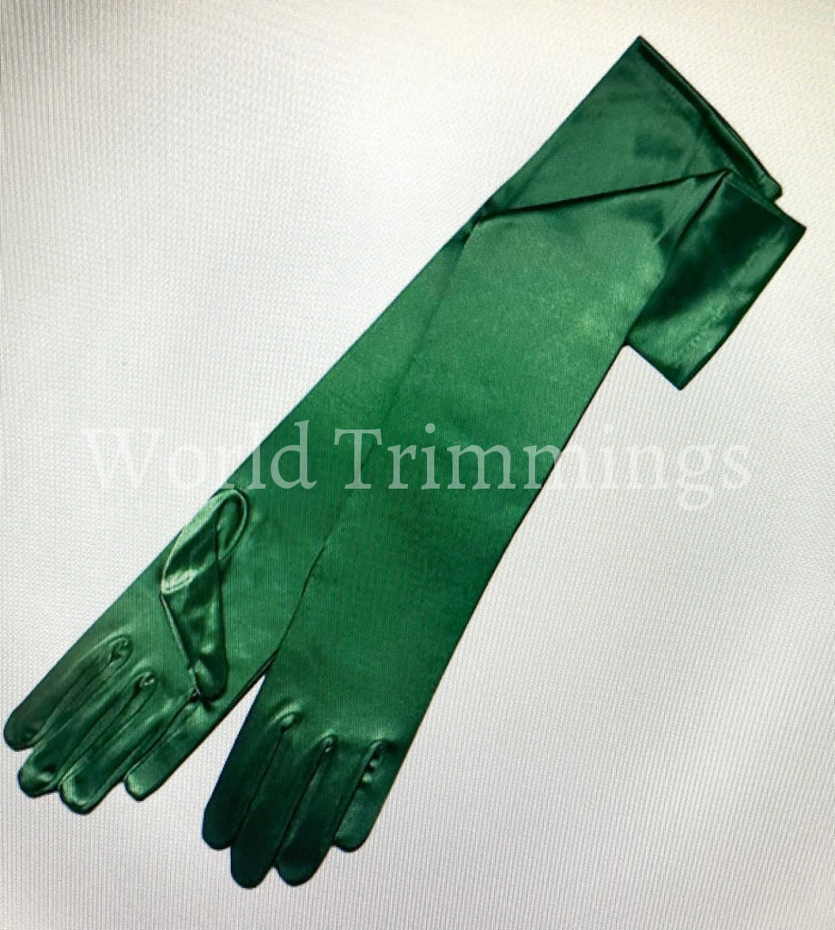 22 Classic Adult Size Opera Length Stretch Satin Gloves (16Bl) Hunter Green & Mittens