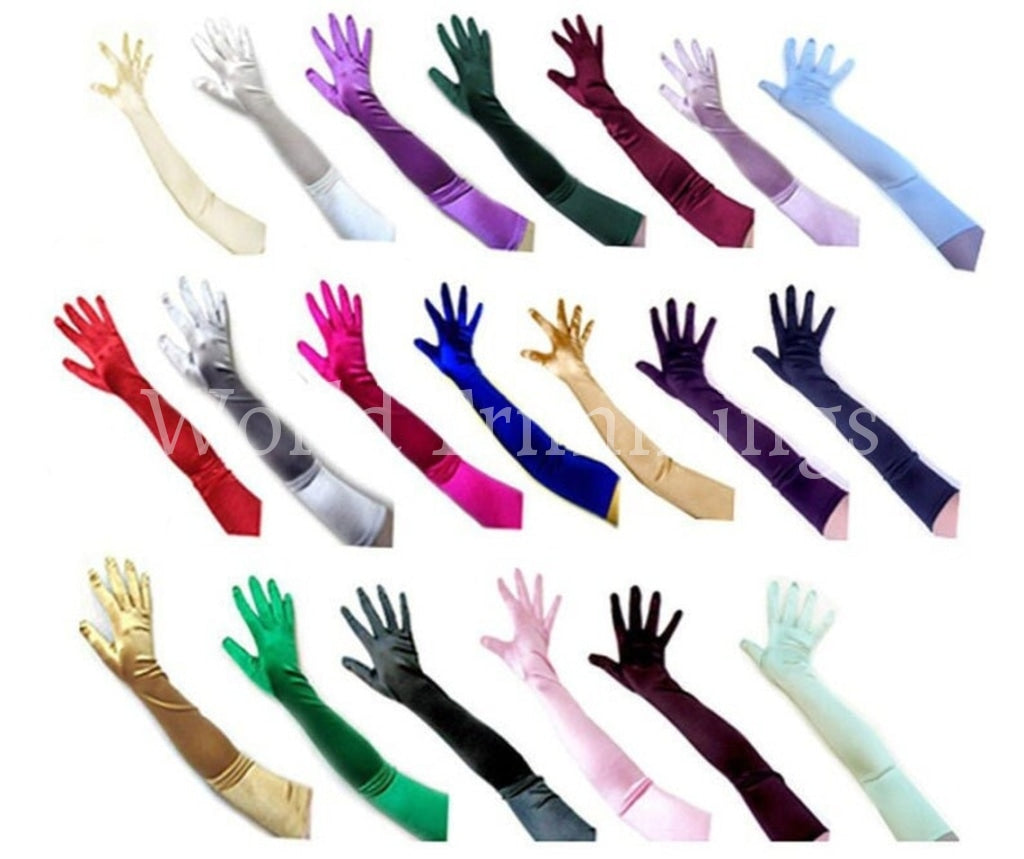 22 Classic Adult Size Opera Length Stretch Satin Gloves (16Bl) & Mittens