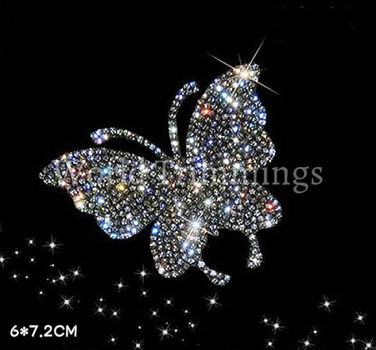 2Pcs Butterfly Shape Crystal Decal Emblem Decor Rhinestone Transfer Iron On Hot Fix Bling Motif For