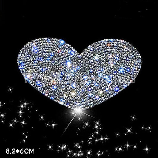 2Pcs Heart Shape Crystal Decal Emblem Decoration Rhinestone Transfer Iron On Hot Fix Bling Motif For