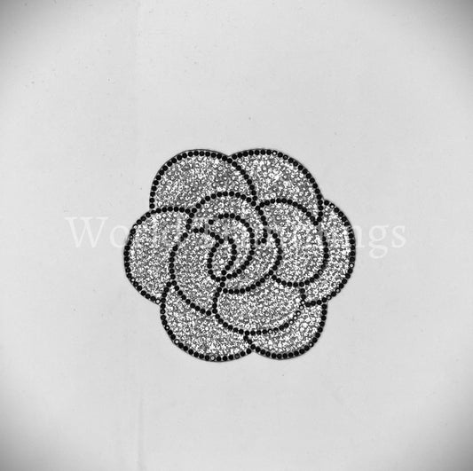 2Pcs Rose Flower Crystal Decal Emblem Decor Rhinestone Transfer Iron On Hot Fix Bling Motif For Hat.