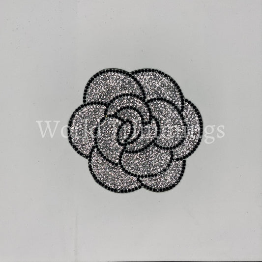 2Pcs Rose Flower Crystal Decal Emblem Decor Rhinestone Transfer Iron On Hot Fix Bling Motif For Hat.