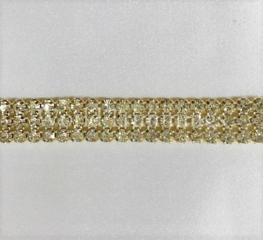 3 Row Rhinestone Banding Trim / Crystal /gold Setting Bridal Accessories