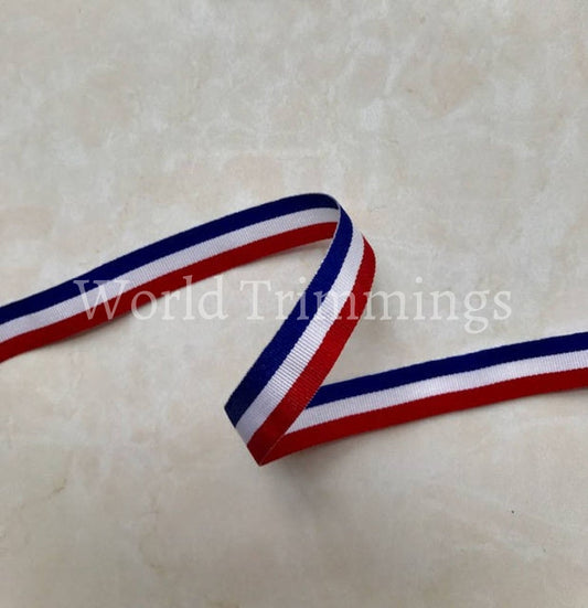 3/8 One Roll Classic Grosgrain Ribbon Three Color American Flag Red-White-Blue Price Per Roll/ 100