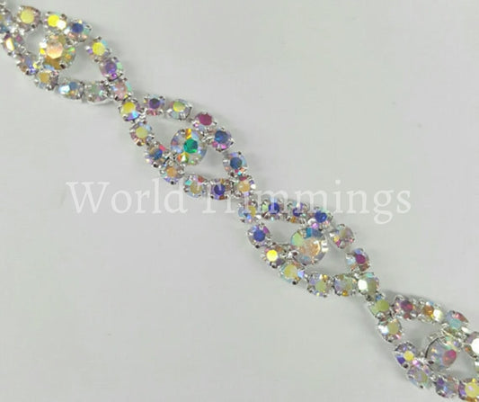 3/8 Wide Rhinestone Crystal Ab/silver Band Wedding Accessories Price Per Yard Bridal