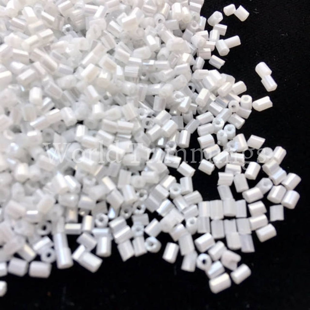 3Mm Tube Bugle Beads Price Per Pack/ 80 Grams In Pearl White Bridal Accessories