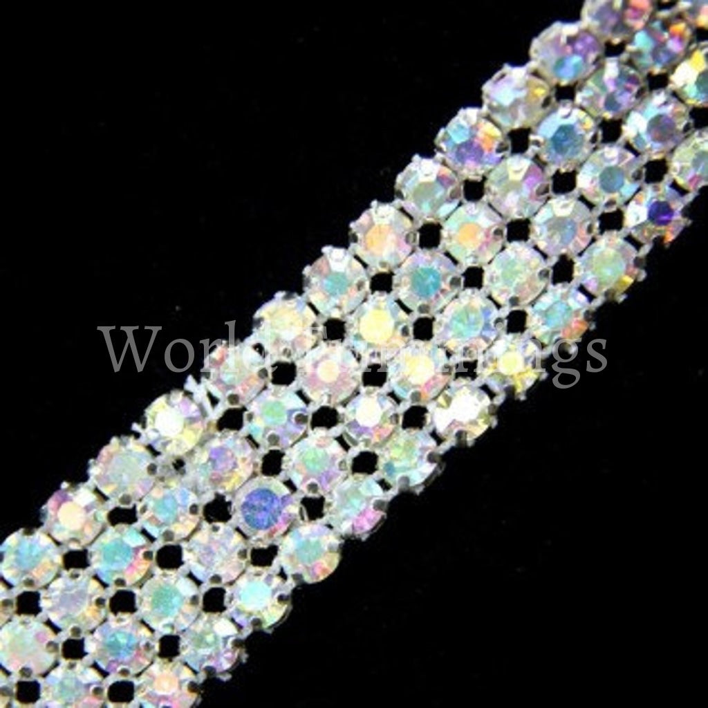 4 Row Rhinestone Banding Crystal Ab(Ss20) With Silver Setting Wedding Cake Bridal Trim Selling Per