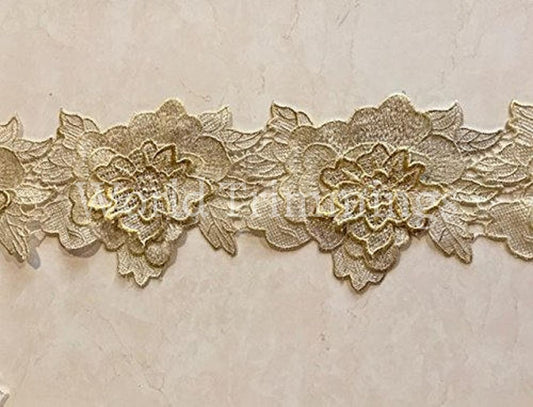 5 Wide 3D Cream With Gold Flower Venice Lace Trimming Bridal Accessories