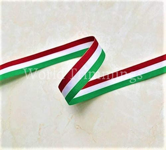 5/8 One Roll Classic Grosgrain Ribbon Three Color Italian Flag Green-White-Red Price Per Roll/ 25