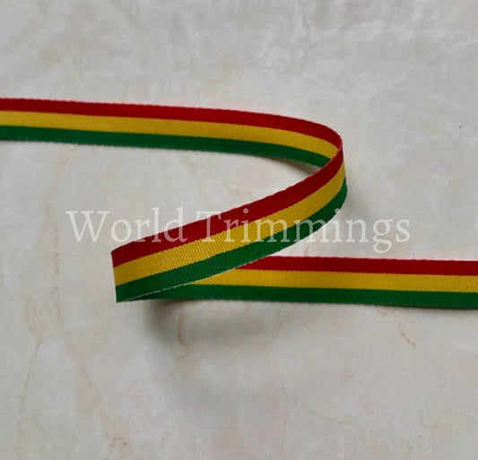 5/8 One Roll Classic Grosgrain Ribbon Three Color Rasta Green-Yellow-Red Price Per Roll/ 25 Yards