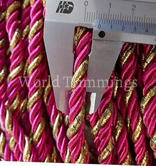 6.5Mm Satin Twist Cording Hot Pink/metallic Gold Decoration Trim Braided Shiny Cord Choker Thread