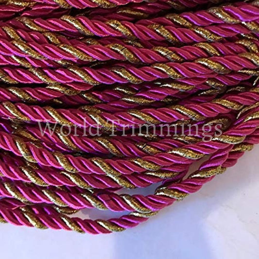 6.5Mm Satin Twist Cording Hot Pink/metallic Gold Decoration Trim Braided Shiny Cord Choker Thread