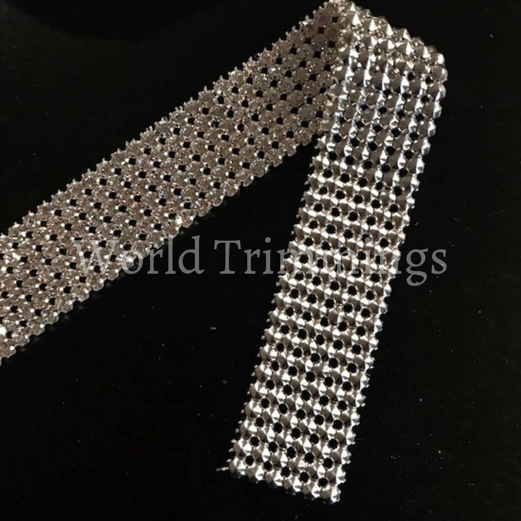 6-Row Rhinestone Band Crystal Ab/silver Metal Point Setting Price Per Yard Crystal/silver Arts &