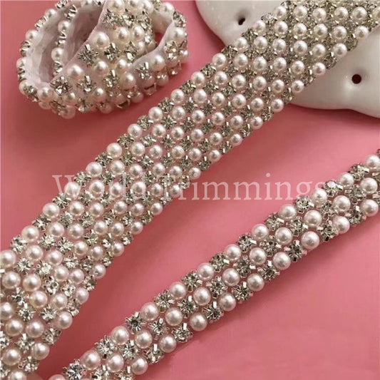 6 Rows Rhinestone Good And Pearl Trim Wedding Dress Strap Beaded Bridal For Sashes Belts Headbands