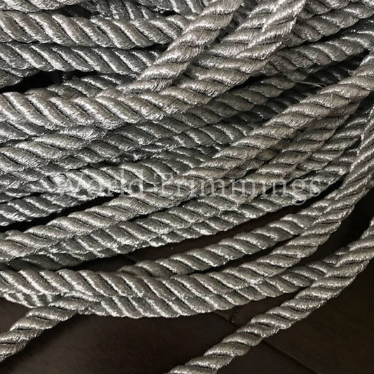 6Mm Metallic Silver Twist Cord Decoration Trim Braided Shiny Cord Choker Thread Twine String Rope