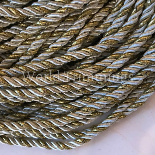7Mm Satin Twist Cording White/metallic Gold Decoration Trim Braided Shiny Cord Choker Thread Twine