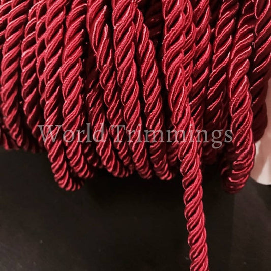 8 Mm Burgundy Satin Twist Cord Decoration Trim (5Yards) Shiny Cord Choker Thread Twine String Rope