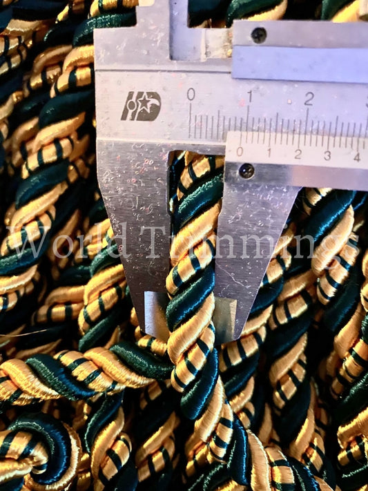 8Mm Satin Twist Cord Green With Gold Decoration Trim Braided Shiny Choker Thread Twine String Rope