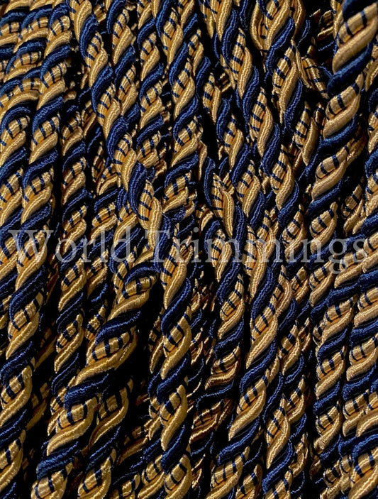 9 Mm Satin Twist Cord Navy Blue/gold Decoration Trim (5Yards) Braided Shiny Cord Choker Thread Twine