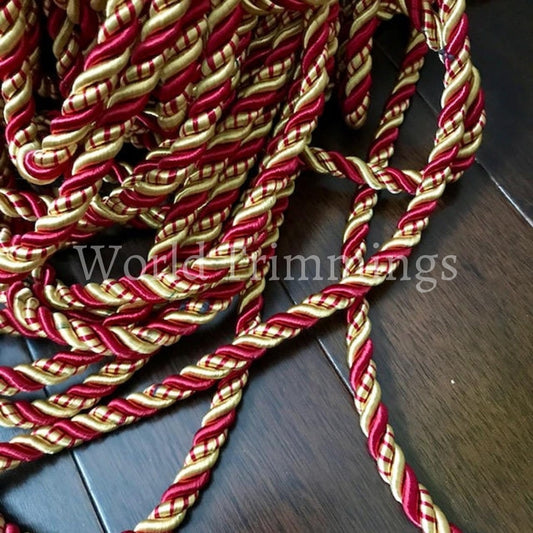 9Mm Twisted Satin Cord Two Tone Burgundy/gold Rope Decoration Trim Braided Shiny Cord Choker Thread