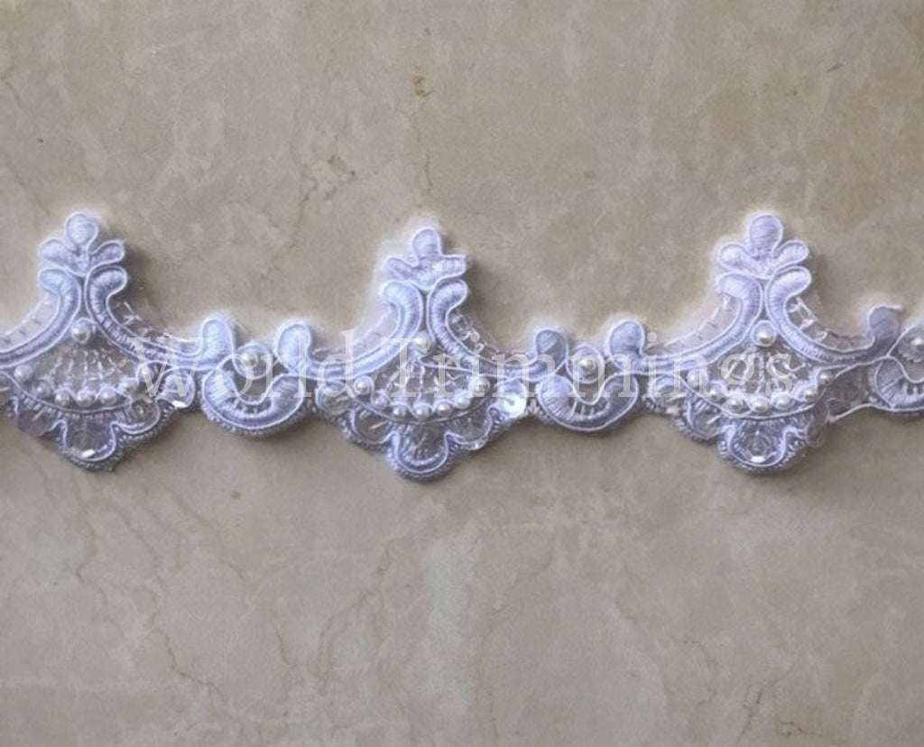 Bead And Sequined Lace Trim Beading Cord Bridal Selling Per Yard White Bridal Accessories