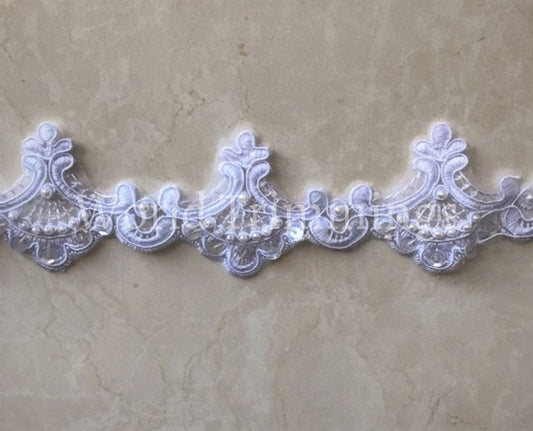 Bead And Sequined Lace Trim Beading Cord Bridal Selling Per Yard White Bridal Accessories