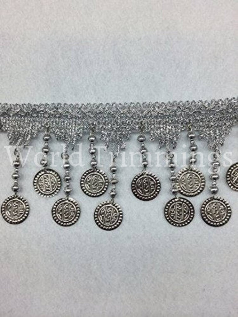 Belly Dance Fringe Trim With Coins - Metal Coin & Beaded 3 Long In Gold Or Silver/price Per Yard