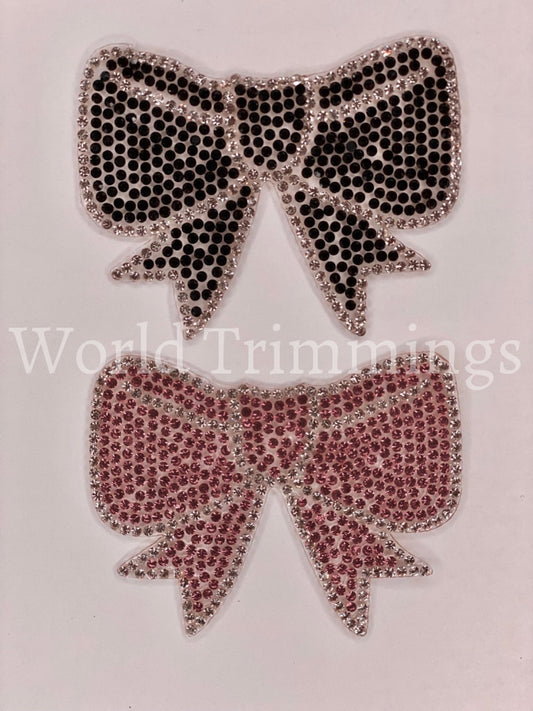 Bow Tie Shape Crystal Decoration Rhinestone Transfer Iron On Hot Fix Bling Design Motif For Hat