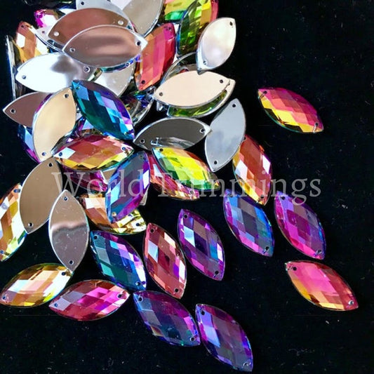 Cat Eye Shape Rainbow Ab Color Sew On Resin Stone Rhinestones Flat Back Fancy Stones Sewing For