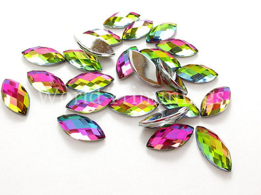 Cat Eye Shape Rainbow Ab Color Sew On Resin Stone Rhinestones Flatback Fancy Stones Sewing For
