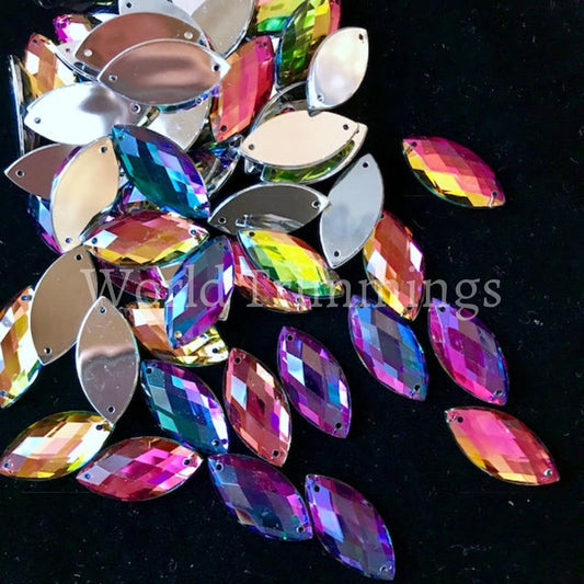 Cat Eye Shape Rainbow Ab Color Sew On Resin Stone Rhinestones Flatback Fancy Stones Sewing For