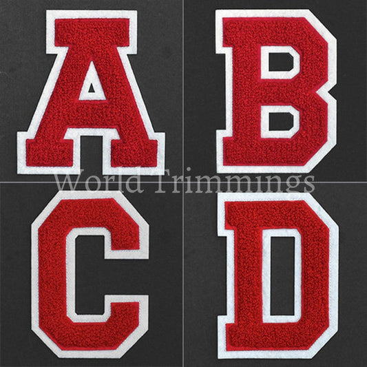 Chenille Stitch Varsity Letters Iron-On Patch Price Per Piece Red/white A Jeans T-Shirts. Jackets