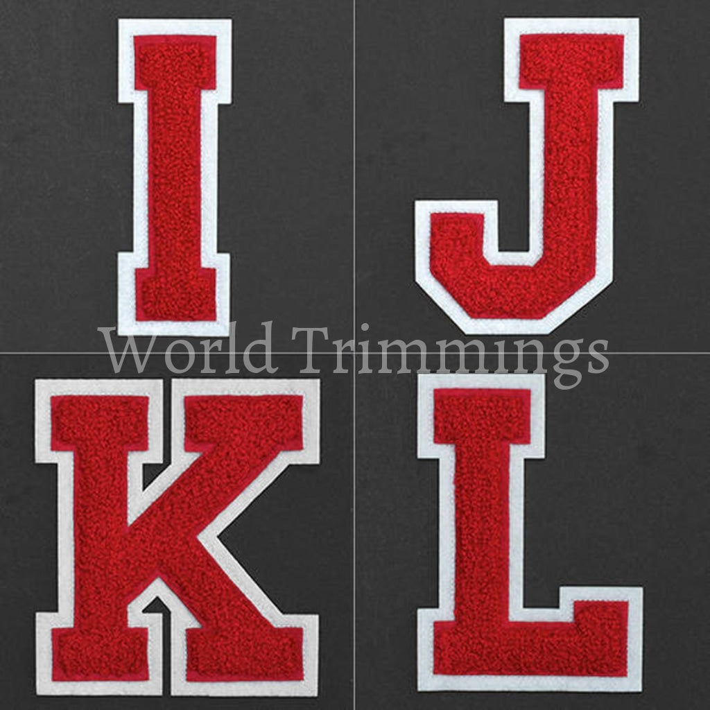 Chenille Stitch Varsity Letters Iron-On Patch Price Per Piece Red/white I Jeans T-Shirts. Jackets