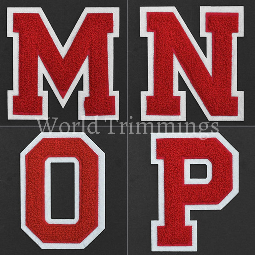 Chenille Stitch Varsity Letters Iron-On Patch Price Per Piece Red/white M Jeans T-Shirts. Jackets