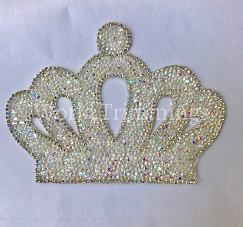 Clear Crystal Ab Or Silver Crystal Crown Rhinestone Applique Iron On Transfer Patch Price For 1 Pcs