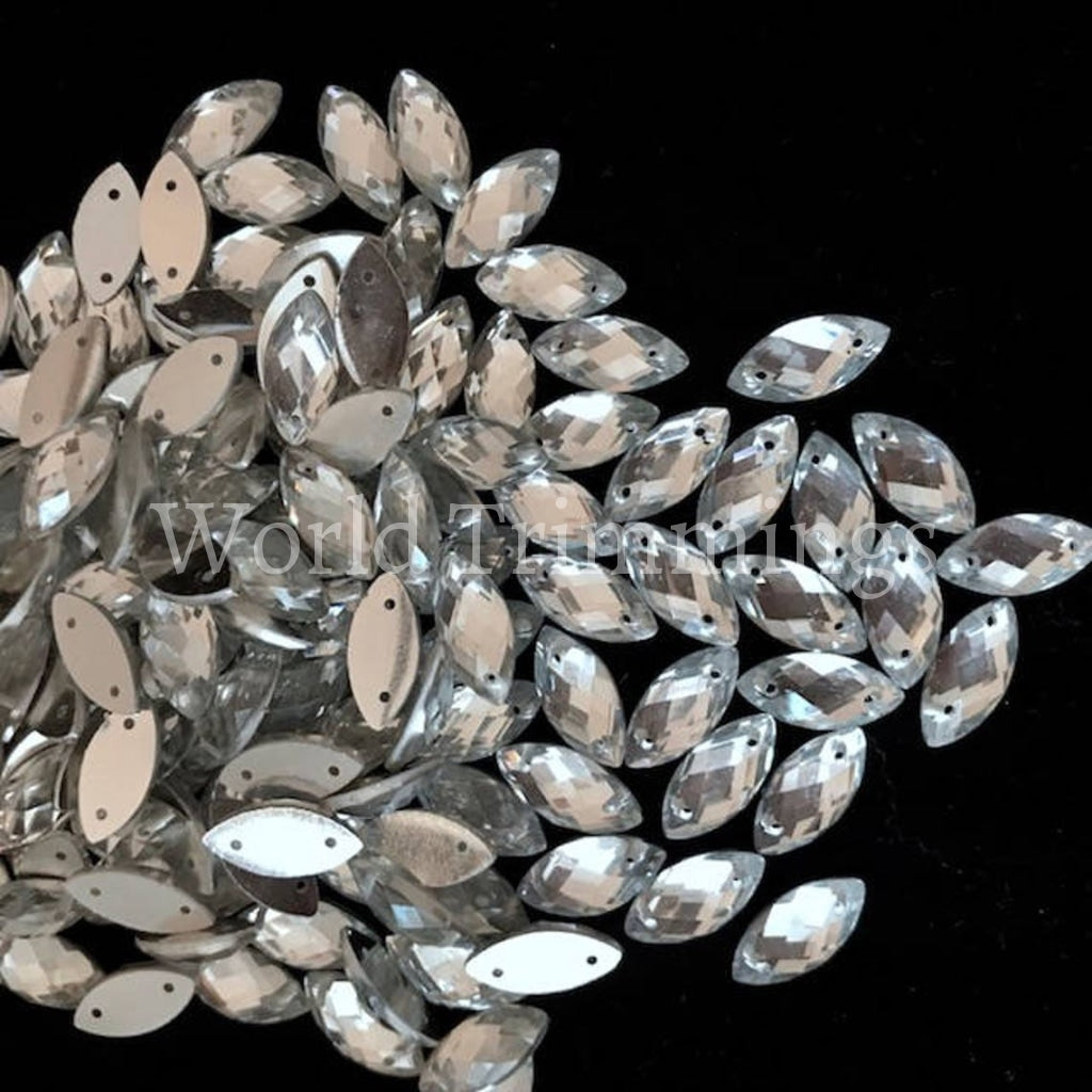 Clear Crystal Navette Resin Rhinestone 7Mm X15Mm Cat-Eye Stone Flat Back Rhinestones With Holes