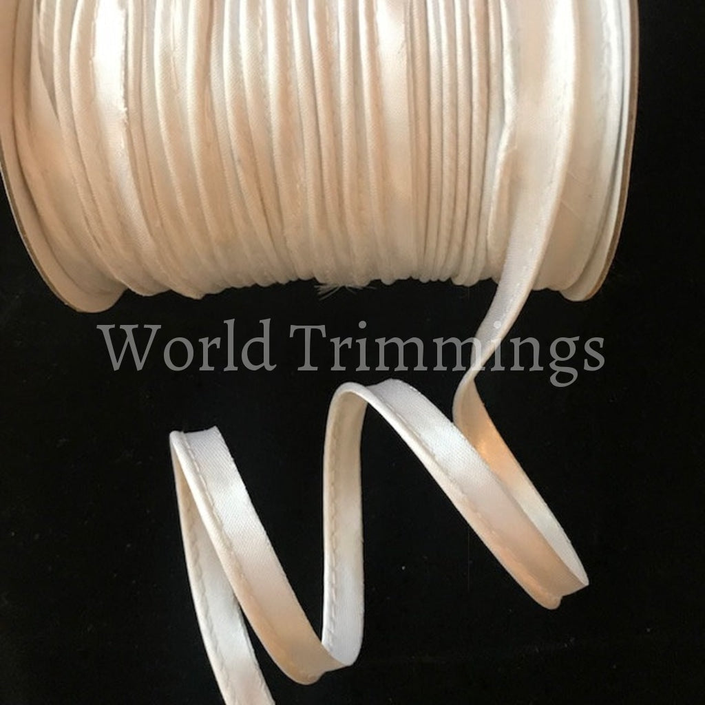 Cord-Edge -Piping Trim Satin -Lip Cord For Clothing Pillows Lamps Draperies 10 Yards White