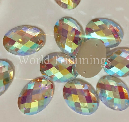 Crystal Ab Oval Sharp Resin Stone Rhinestones Flat Back Clear Aurora Borealis Sew On 18X25Mm Price