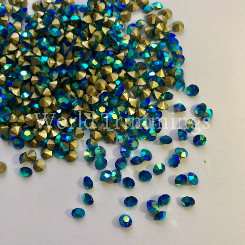 Crystal Ab Ss10 Loose Pointy Rhinestone Packs/ Swarovski Shine Rhinestones Glue On Ss10/1440Pcs Blue