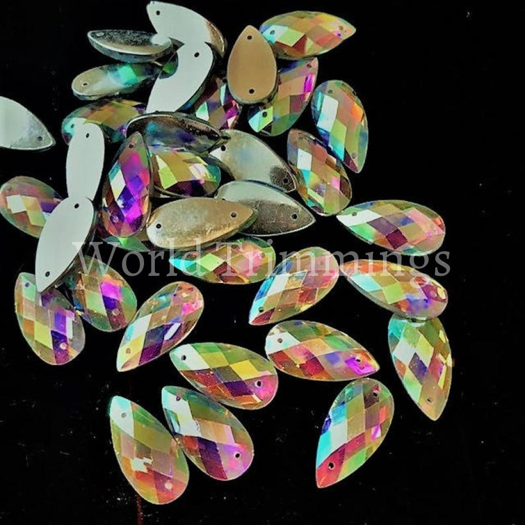 Crystal Ab Tear Drop Resin Stone 11X18Mm With Two Holes Sew On Diamante Rhinestone Gems Selling Per