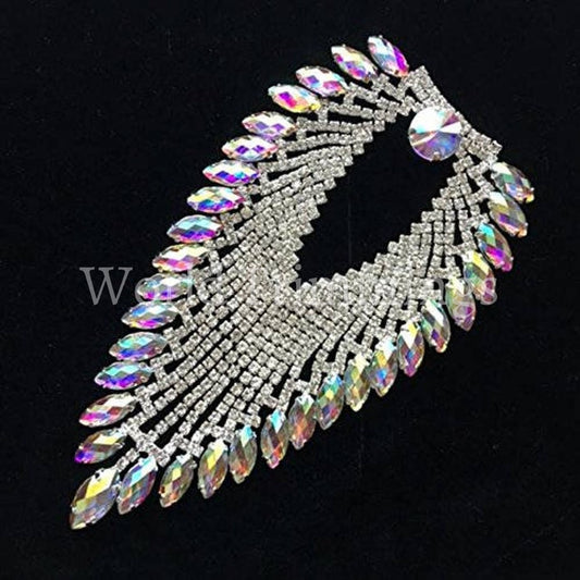 Crystal Ab Wedding Rhinestone Applique Sash For Diy Accessories Shoulder Patch Costume