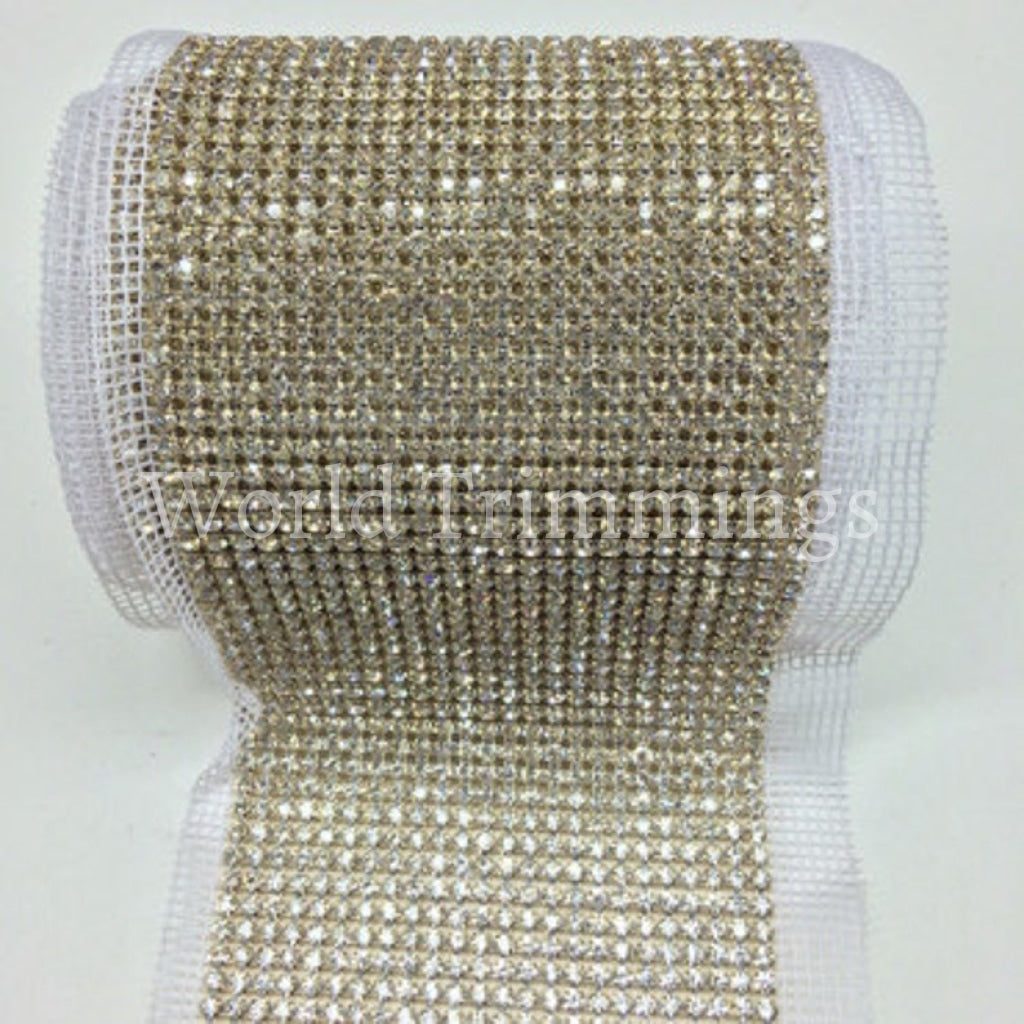 Crystal Rhinestone Mesh With Gold Setting Sewing Trim Wedding Cake Banding 1 Yard 24 Rows Bridal